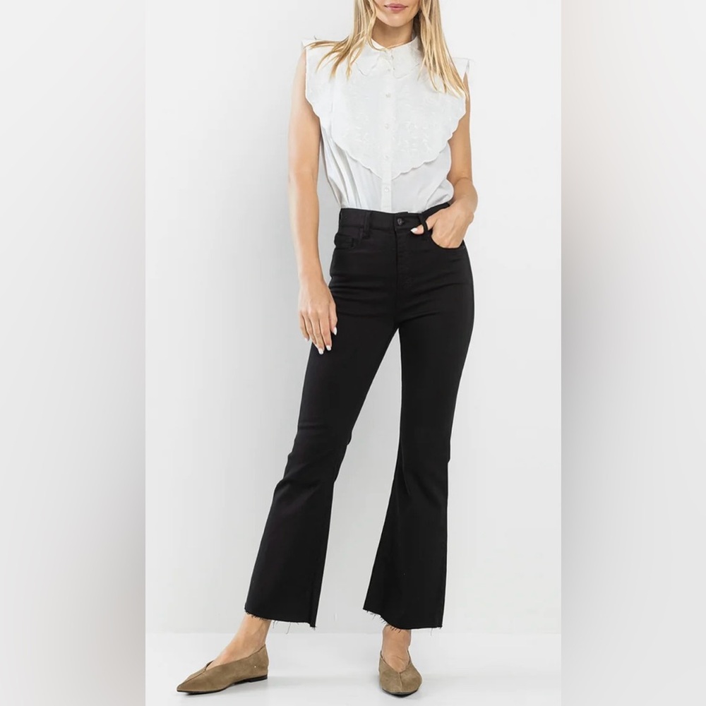 Sneak Peek High Rise Cropped Kick Flare Jeans Size 25 Black High Waisted Jeans